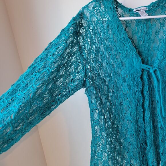 Vintage Lace Womens Top Medium M Floral Green Cottagecore Boho Fairy Tie Front - Picture 5 of 7